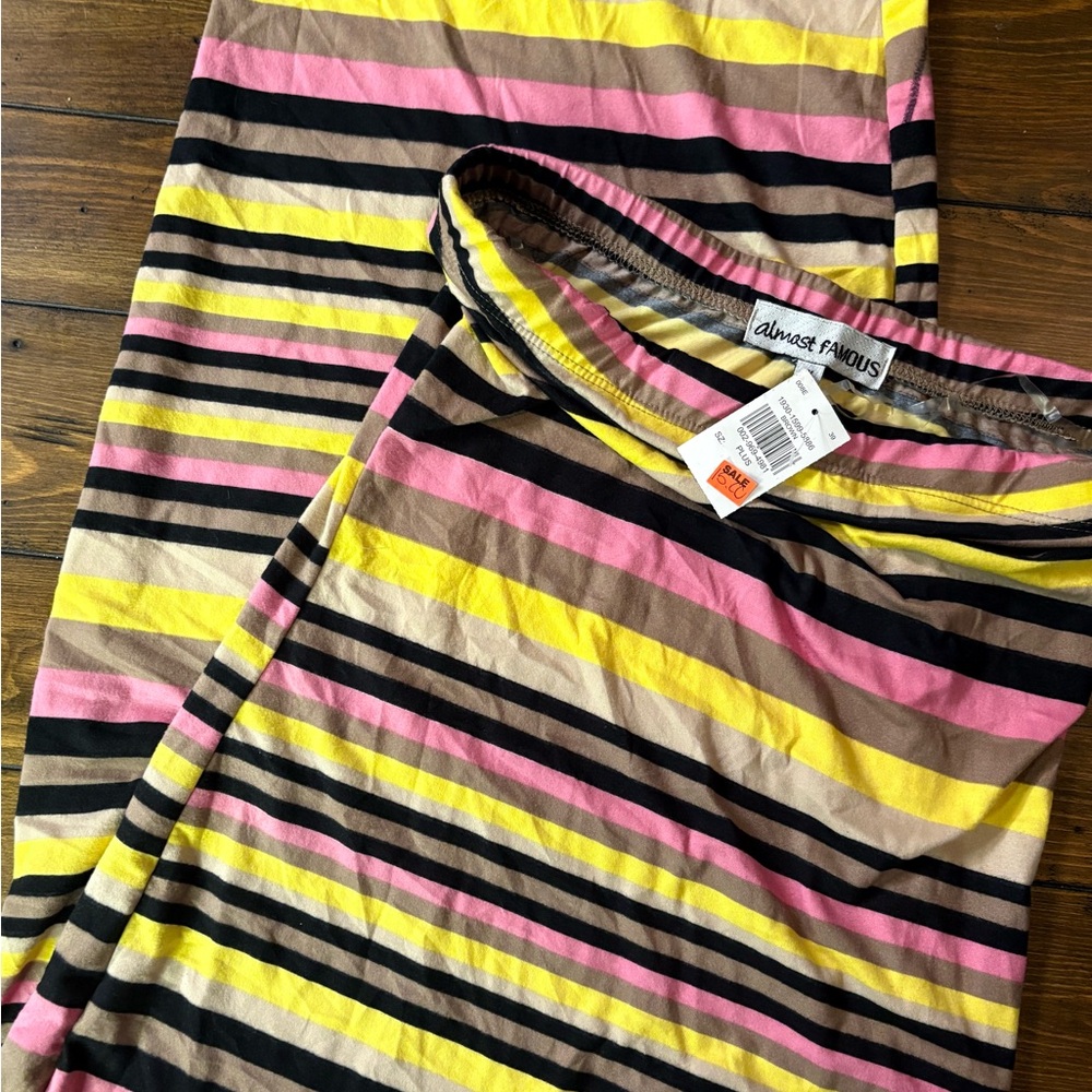 Almost Famous Women's Maxi Skirt - Pink, Yellow, Brown Stripes